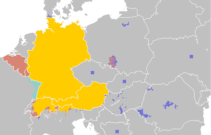 A német nyelv elterjedtsége Európában